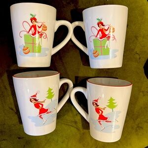 Set 4 Boxed HOLIDAY Wendover Lane Coffee Tea Cocoa Mugs- Ice Skater Santa Girl